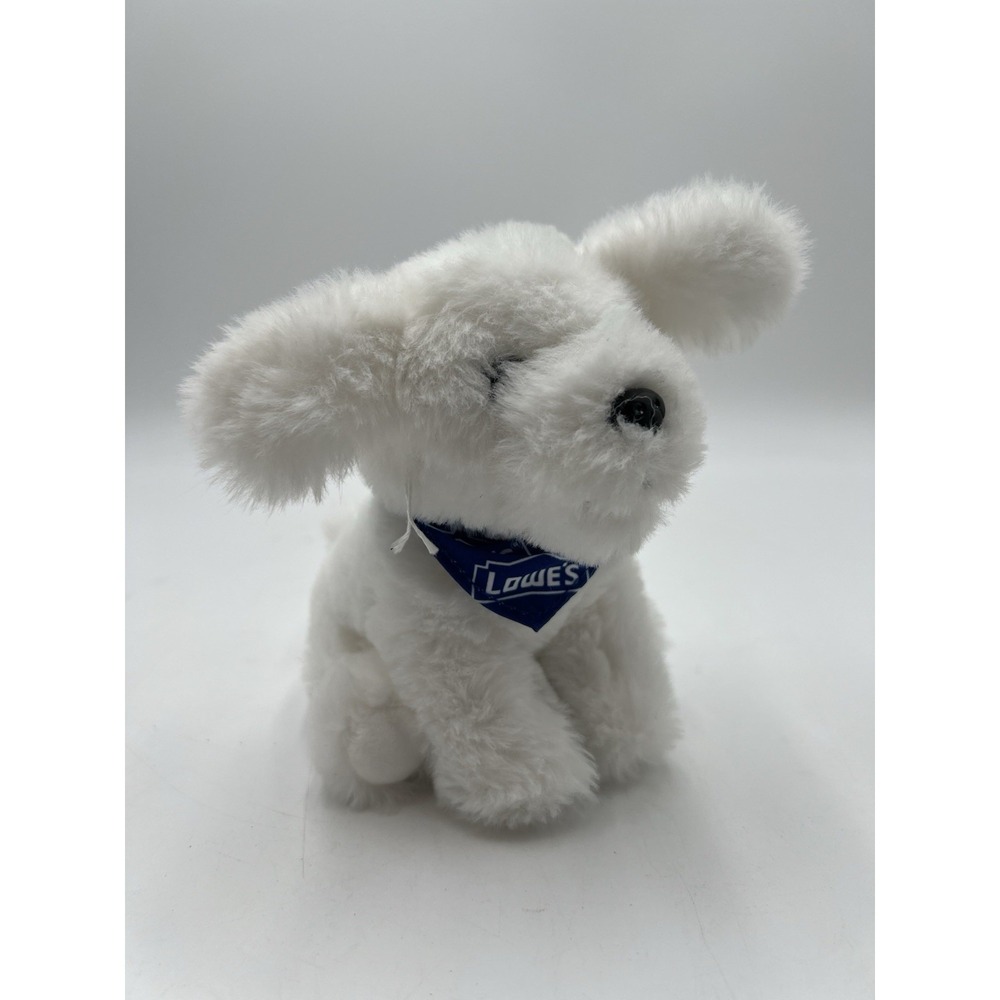 2025 My Lowe's Rewards Member White Puppy Dog Plush Blue Logo Bandana